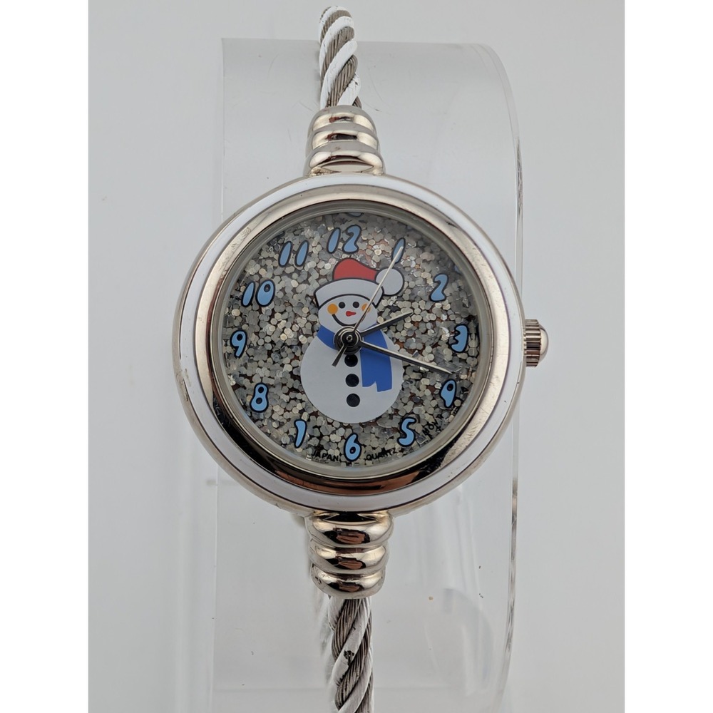 Snowman Glitter Dial Watch Twisted Metal Band 25mm Case- New Battery‎